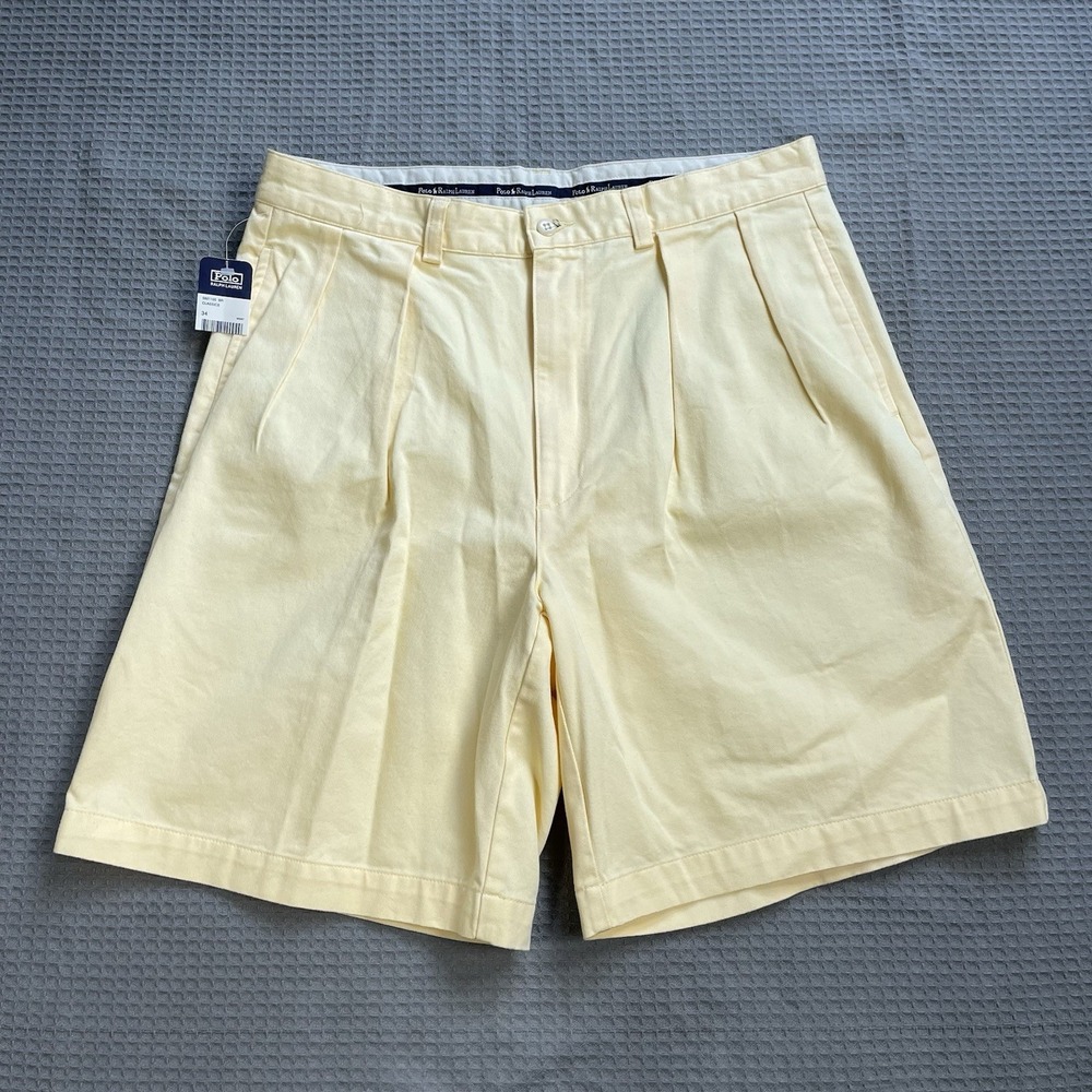 New Vintage Polo Ralph Lauren Tyler Pleated Chino Shorts 34 Men's Pale Yellow